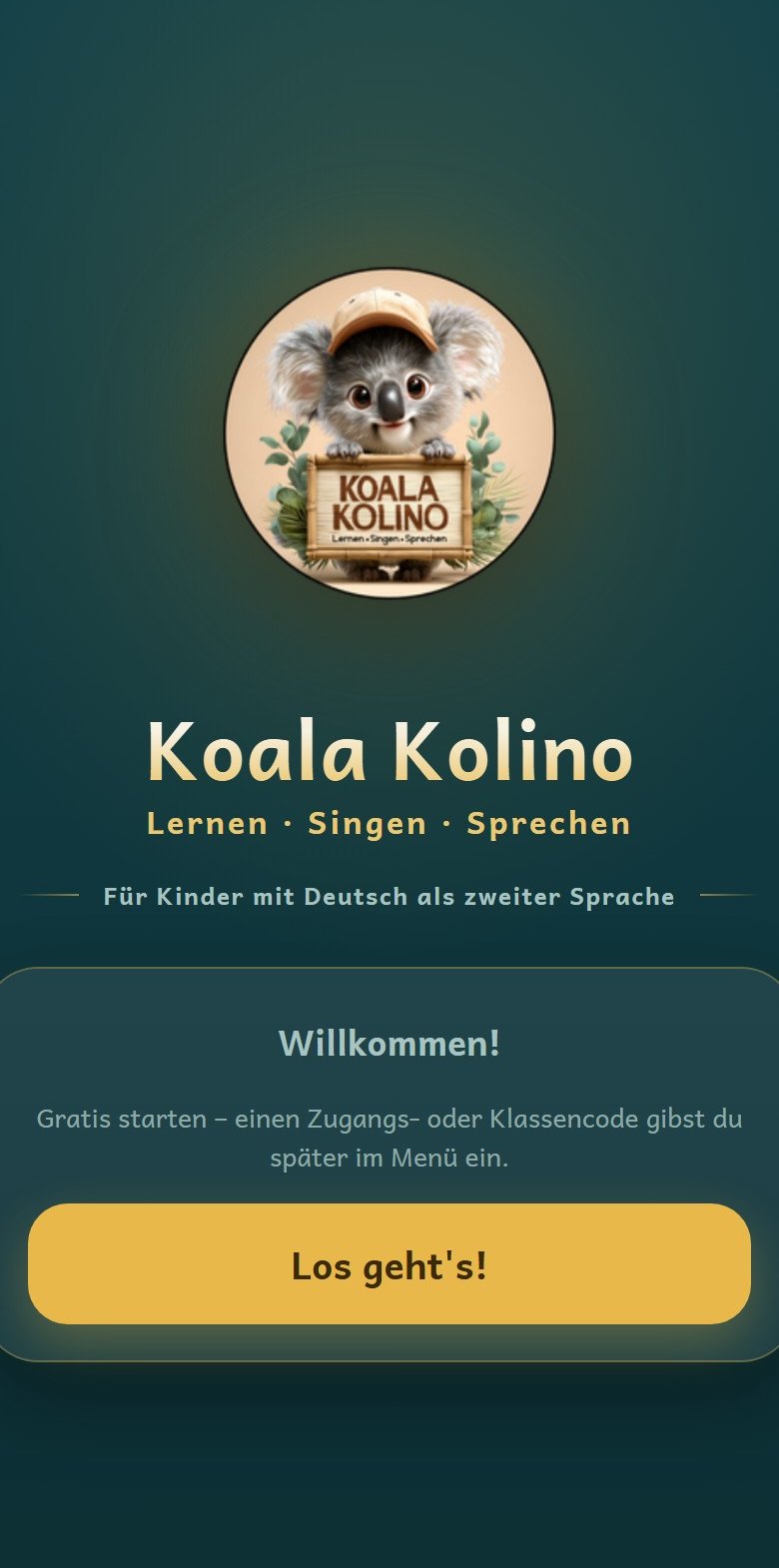 Die Kolino-App auf dem Handy: Startbildschirm mit Kolino