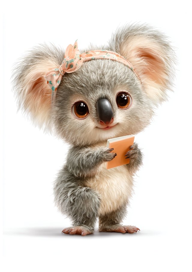 Koala-Mädchen Kira mit einem Buch